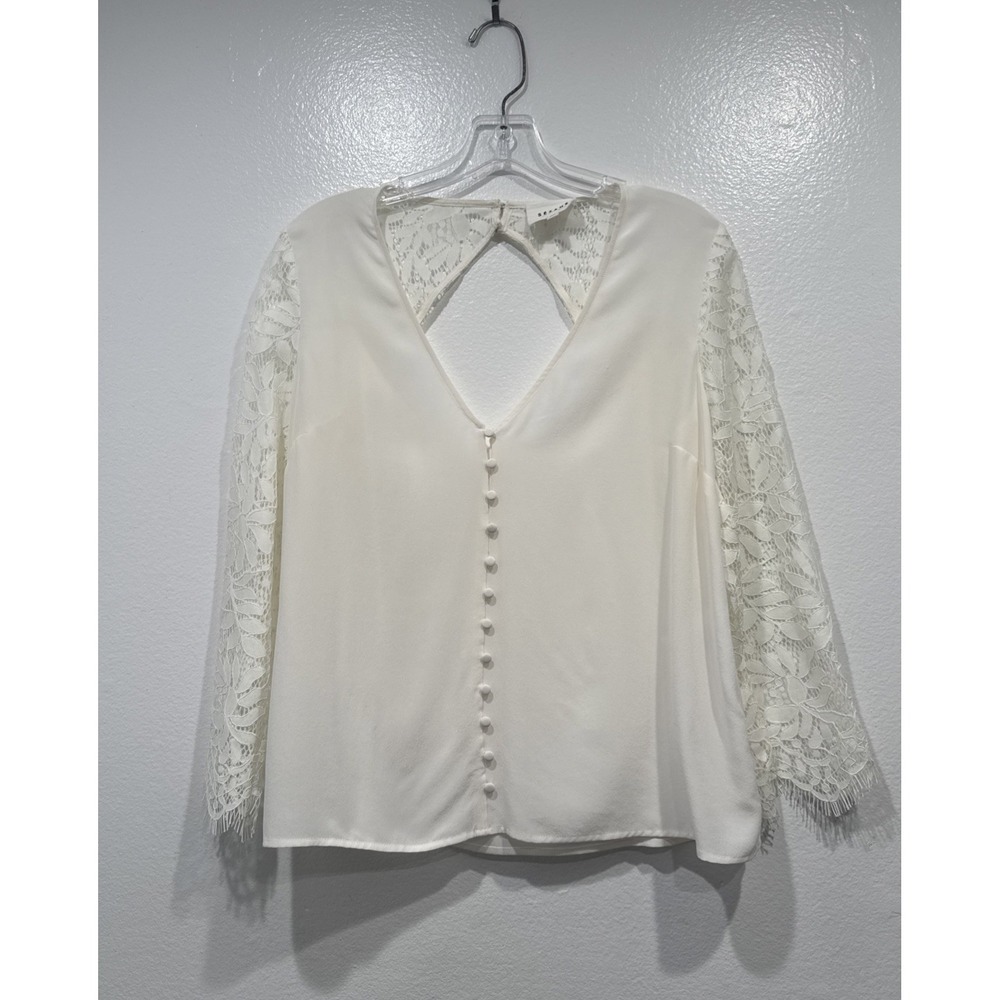 Sezane April Silk Blouse Ivory Lace Sleeve Top Size 38 Romantic Bridal‎ Elegant